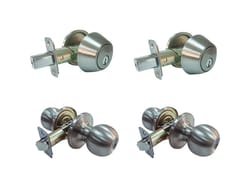 Faultless Ball Satin Stainless Steel Entry Knob and Single Cylinder Deadbolt Right Handed