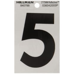 Hillman 3 in. Reflective Black Vinyl Self-Adhesive Number 5 1 pc