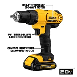 DeWalt 20 V 1/2 in. Brushed Cordless Compact Drill Kit (Battery & Charger)