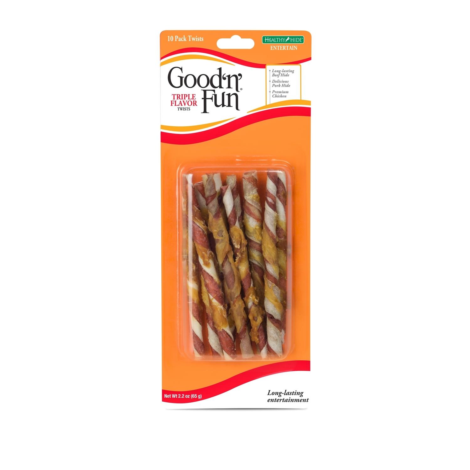 Photo 1 of Good 'n' Fun All Size Dogs Adult Rawhide Twists Beef/Chicken/Pork 10 pk