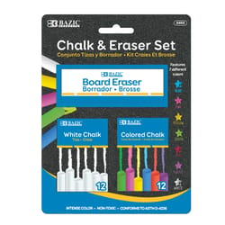 Bazic Products Nontoxic Assorted Color Chalk and Eraser Set 25 pk