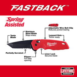 Milwaukee Fastback 8-1/4 in. Flip Folding Spring Assisted Pocket Knife Red 1 pk
