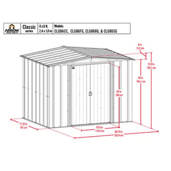 Arrow Classic 8 ft. x 6 ft. Metal Vertical Peak Storage Shed without Floor Kit Gray