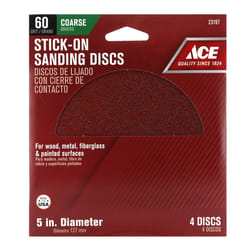 Ace 5 in. Aluminum Oxide Adhesive Sanding Disc 60 Grit Coarse 4 pk