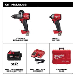 Milwaukee 18 V Cordless Brushless 2 Tool Hammer Drill and Impact Driver Kit