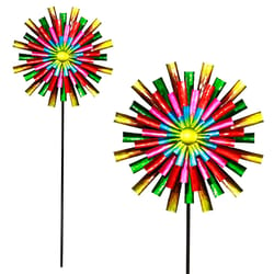 Alpine Multicolored Metal 81 in. H Prismatic Colorful Flower Wind Spinner