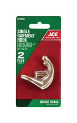 Ace 1-3/4 in. L Bright Brass Gold Brass Small Single Garment Hook 2 pk