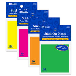 Bazic Products 3 in. W X 3 in. L Assorted Neon Sticky Notes 1 pad