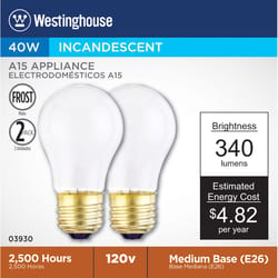Westinghouse Appliance 40 W A15 A-Line Incandescent Bulb E26 (Medium) White 2 pk