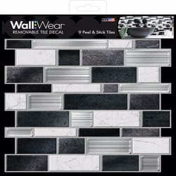WallWear 8 in. W X 8 in. L Silver/White Wall Tile 9 pc