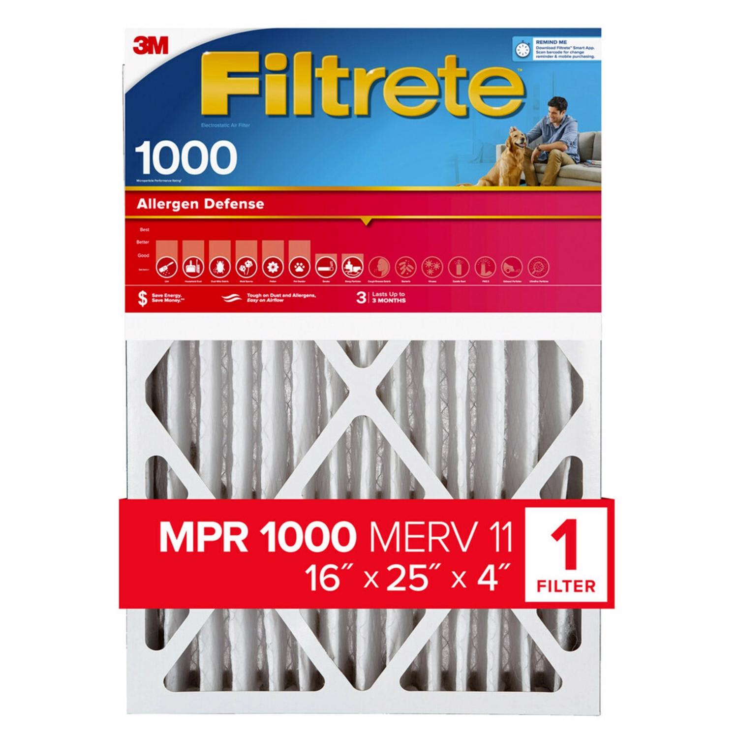 Photo 1 of Filtrete Allergen Defense 16 in. W X 25 in. H X 4 in. D Pleated 11 MERV Pleated Allergen Air Filter