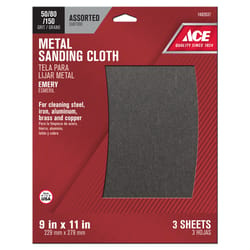 Ace 11 in. L X 9 in. W 50/80/150 Grit Emery Sanding Cloth 3 pk