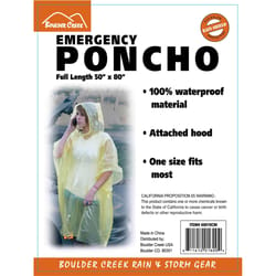 Boulder Creek Yellow PVC Emergency Poncho One Size Fits All