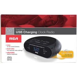 RCA Black USB Charging Clock Radio Digital Plug-In
