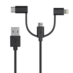Fabcordz Lightning, Type C and Micro USB Cable 3 foot Black