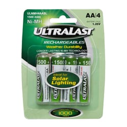 UltraLast NiMH AA 1.2 V 1.5 mAh Solar Rechargeable Battery 4 pk