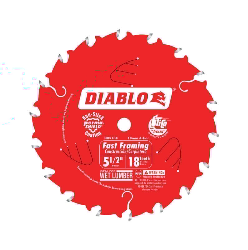Photo 1 of Diablo 5-1/2 in. Dia. x 10 mm Fast Framing TiCo Hi-Density Carbide Trim Saw Blade 18 teeth 1 pc