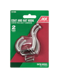 Ace 2-5/16 in. L Satin Nickel Silver Metal Small Coat and Hat Hook 2 pk