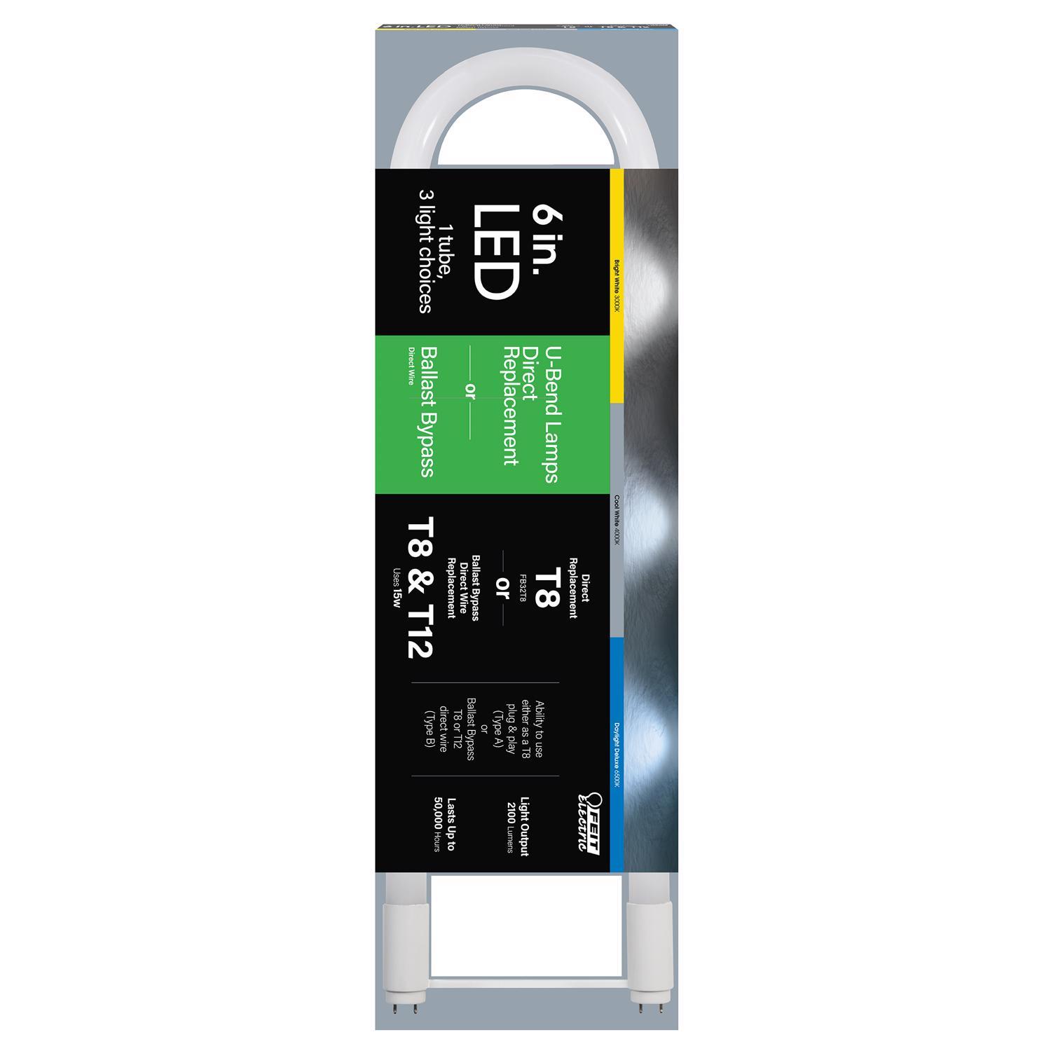 Photo 1 of Feit T8 Color Selectable 6 in. G13 U Bend LED Linear Lamp 32 Watt Equivalence 3 pk