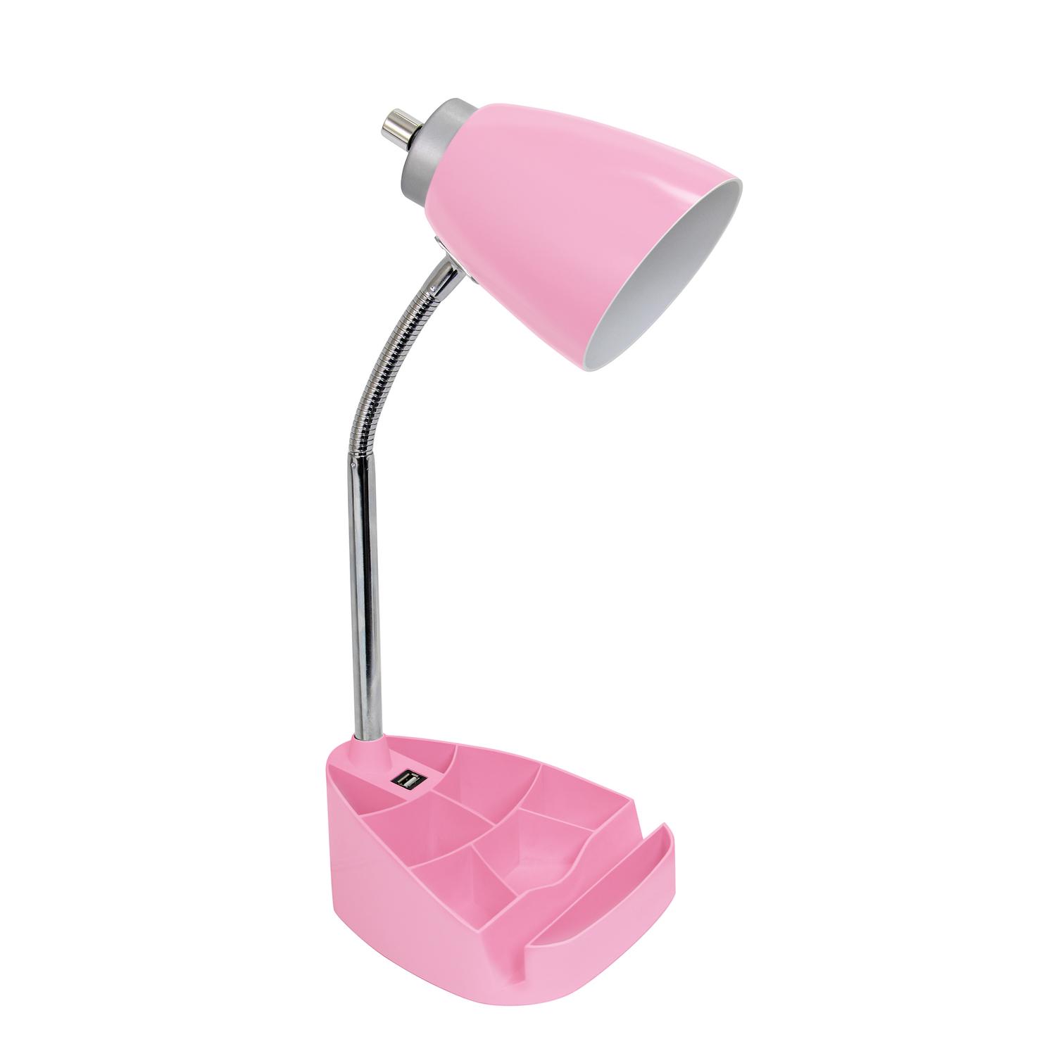 Photo 1 of All The Rages LimeLights 18.5 in. Pink Organizer Desk Lamp with USB Port