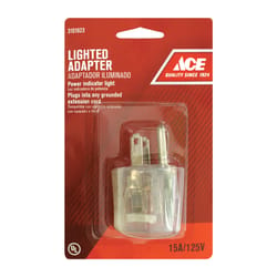Ace Grounded 1 outlets Adapter w/Light 1 pk