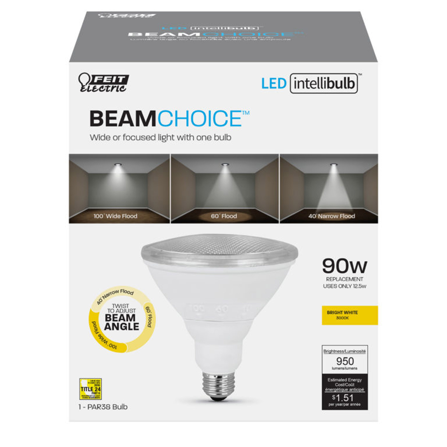 Photo 1 of Feit Electric Intellibulb BeamChoice PAR38 E26 Medium LED Bulb Bright White 90 Watt Equivale