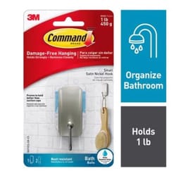3M Command 1.18 in. L Satin Nickel Silver Adhesive Hook