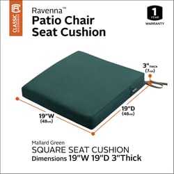 Classic Accessories Ravenna Mallard Green Polyester Seat Cushion 3 in. H X 19 in. W X 19 in. L