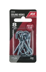 Ace Small Zinc-Plated Silver Steel 1.6875 in. L Ceiling Hook 25 lb 8 pk