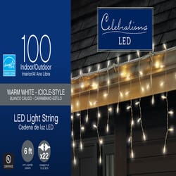 庆祝活动LED迷你透明/暖白100 ct冰柱圣诞灯.67 ft.