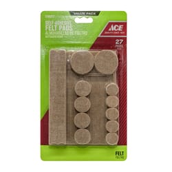 Ace Felt Self Adhesive Protective Pad Brown Assorted Various in. W 27 pk
