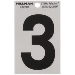 Hillman 3 in. Reflective Black Vinyl Self-Adhesive Number 3 1 pc