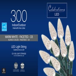 庆祝LED C6透明/暖白300 ct串圣诞灯74.5 ft.