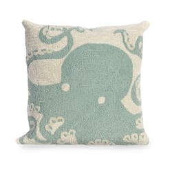 Liora Manne Frontporch Aqua Octopus Polyester Throw Pillow 18 in. H X 2 in. W X 18 in. L