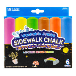 Bazic Products Nontoxic Assorted Bright Color Sidewalk Chalk 6 pk