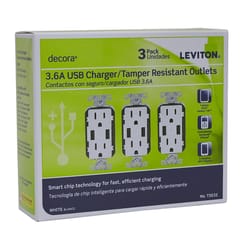 Leviton Decora 15 amps 125 V White Outlet and USB Charger 5-15R 1 pk