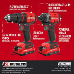 Craftsman V20 Cordless Brushless 2 Tool Compact Drill and Impact Driver Kit