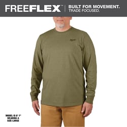 Milwaukee XXL Long Sleeve Men's Crew Neck Green Hybrid Work Tee Shirt