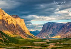 Image of mountains at Torngat Mountains National Park. Postage Paid mark upper right.