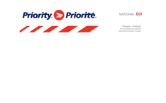 White, red and blue Canada Post envelope with &quot;PriorityTM,&quot; &quot;National&quot; and &quot;Prepaid&quot; text.