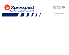 White, red and blue Canada Post envelope with XpresspostTM next day, Regional and Prepaid text.
