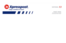 Enveloppe blanche, rouge et bleue de Postes Canada indiquant « XpresspostMC Livraison en 2 jours », « National » et « Prépayé »