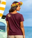 Banded Hibiscus - Fig Dyed Short Sleeve Scoop Neck T-Shirt