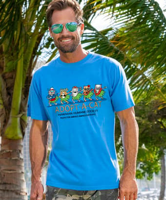 Hawaiian Humane Society Meow Halau - Blue Hawaii Dyed Short Sleeve Crewneck T-Shirt