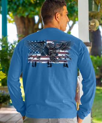 USA Eagle Flag - Blue Hawaii Dyed Long Sleeve Crewneck T-Shirt