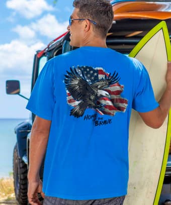 Brave Eagle Flag - Blue Hawaii Dyed Short Sleeve Crewneck T-Shirt