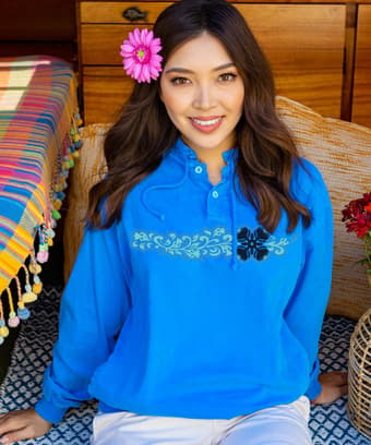Protea Stripe - Blue Hawaii Dyed Long Sleeve Lightweight Pullover