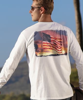 Flag Sunset - White Long Sleeve Crewneck T-Shirt