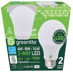 Greenlite A19 E26 (Medium) LED Bulb Bright White 40/60/100 Watt Equivalence 2 pk