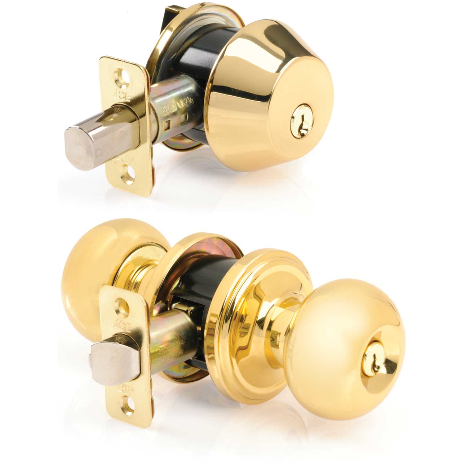 Ace Colonial Polished Brass Knob And Deadbolt Set Ansi Grade 2 1 3